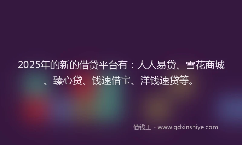 2025年的新的借贷平台有：人人易贷、雪花商城、臻心贷、钱速借宝、洋钱速贷等。