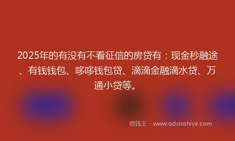 2025年的有没有不看征信的房贷有：现金秒融途、有钱钱包、哆哆钱包贷、滴滴金融滴水贷、万通小贷等。