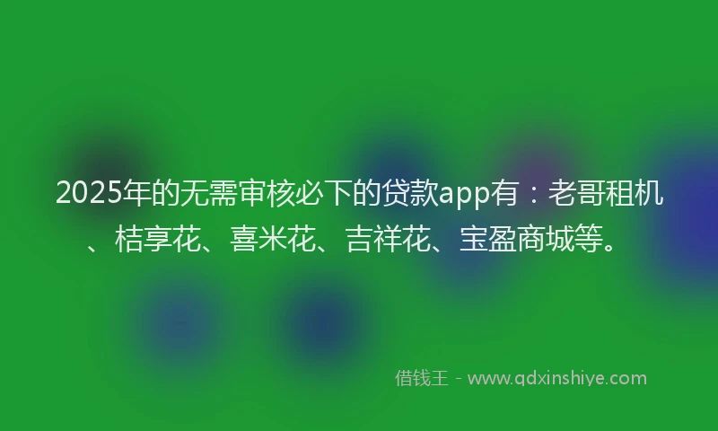2025年的无需审核必下的贷款app有：老哥租机、桔享花、喜米花、吉祥花、宝盈商城等。
