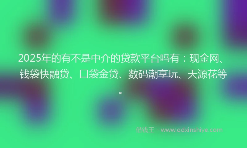2025年的有不是中介的贷款平台吗有：现金网、钱袋快融贷、口袋金贷、数码潮享玩、天源花等。