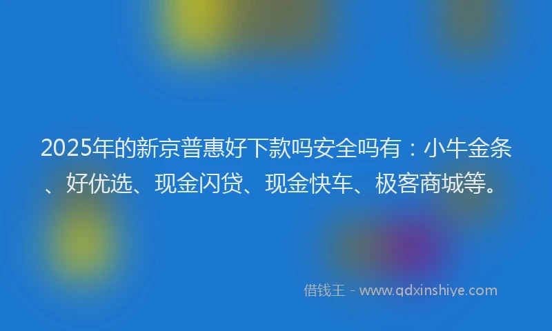 2025年的新京普惠好下款吗安全吗有：小牛金条、好优选、现金闪贷、现金快车、极客商城等。