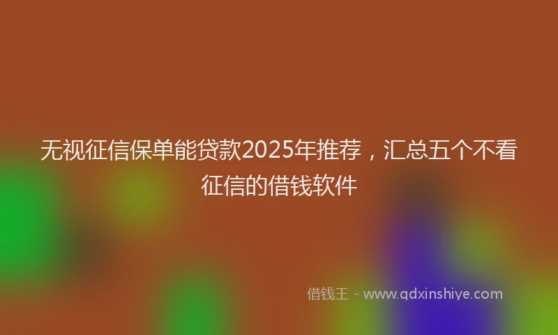 无视征信保单能贷款2025年推荐，汇总五个不看征信的借钱软件