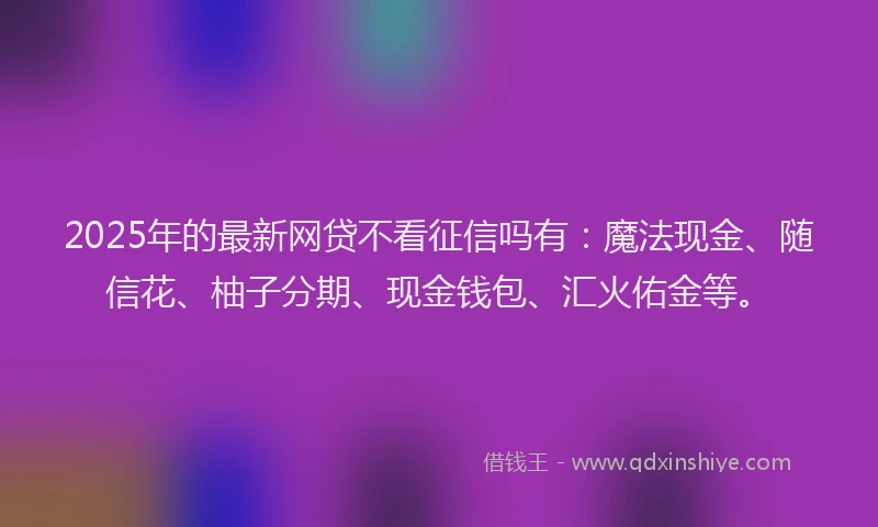 2025年的最新网贷不看征信吗有：魔法现金、随信花、柚子分期、现金钱包、汇火佑金等。