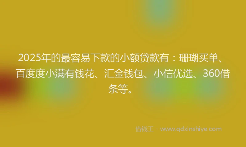 2025年的最容易下款的小额贷款有：珊瑚买单、百度度小满有钱花、汇金钱包、小信优选、360借条等。