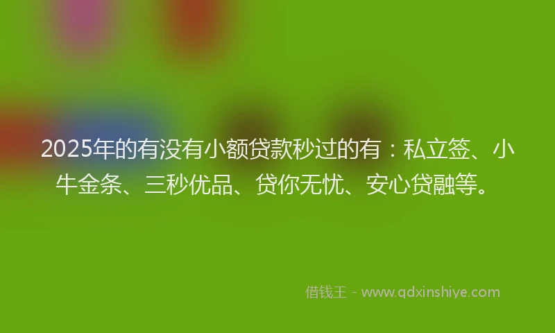 2025年的有没有小额贷款秒过的有：私立签、小牛金条、三秒优品、贷你无忧、安心贷融等。
