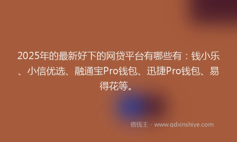 2025年的最新好下的网贷平台有哪些有：钱小乐、小信优选、融通宝Pro钱包、迅捷Pro钱包、易得花等。