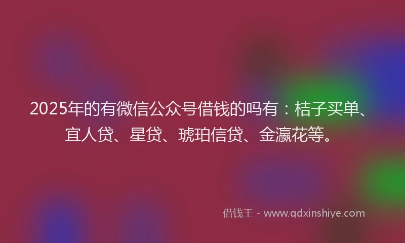 2025年的有微信公众号借钱的吗有：桔子买单、宜人贷、星贷、琥珀信贷、金瀛花等。
