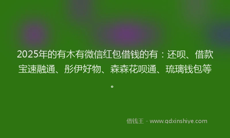 2025年的有木有微信红包借钱的有：还呗、借款宝速融通、彤伊好物、森森花呗通、琉璃钱包等。