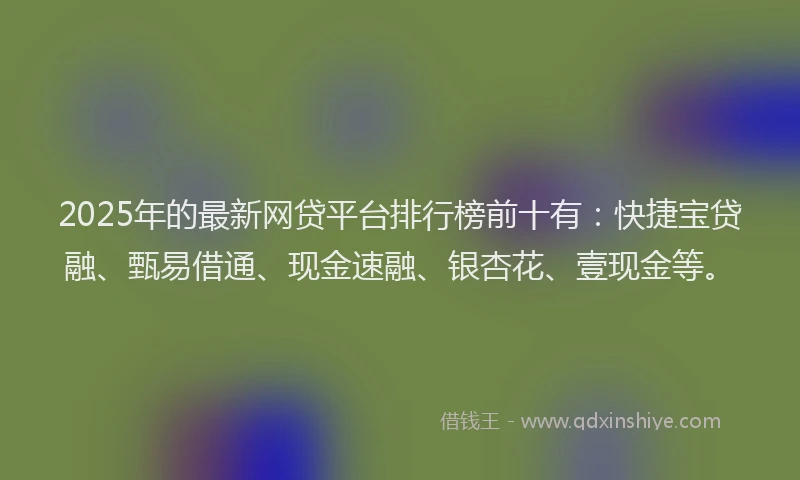 2025年的最新网贷平台排行榜前十有：快捷宝贷融、甄易借通、现金速融、银杏花、壹现金等。