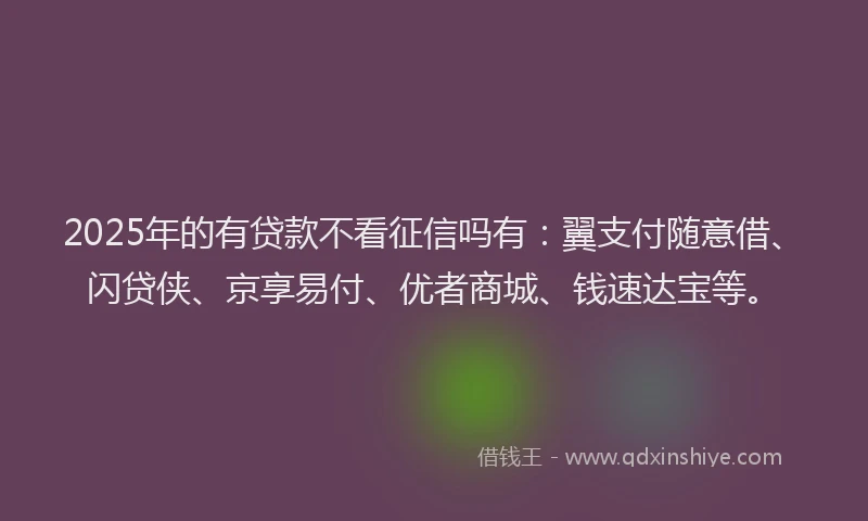 2025年的有贷款不看征信吗有：翼支付随意借、闪贷侠、京享易付、优者商城、钱速达宝等。