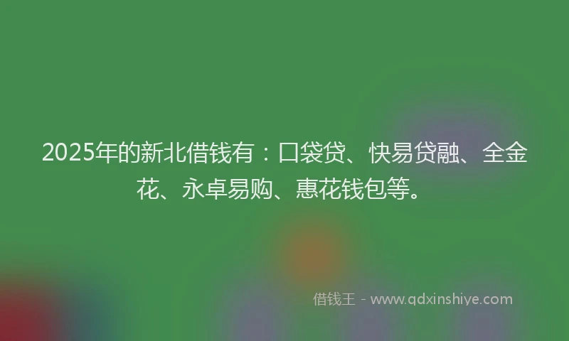 2025年的新北借钱有：口袋贷、快易贷融、全金花、永卓易购、惠花钱包等。