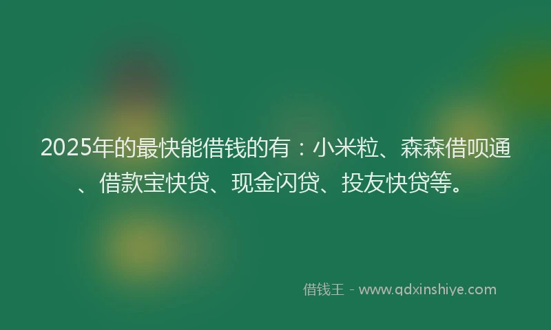 2025年的最快能借钱的有：小米粒、森森借呗通、借款宝快贷、现金闪贷、投友快贷等。