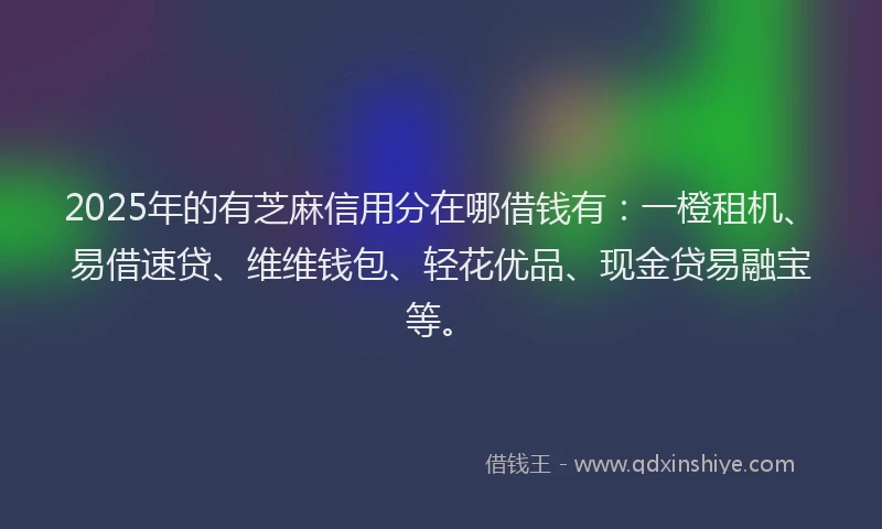 2025年的有芝麻信用分在哪借钱有：一橙租机、易借速贷、维维钱包、轻花优品、现金贷易融宝等。