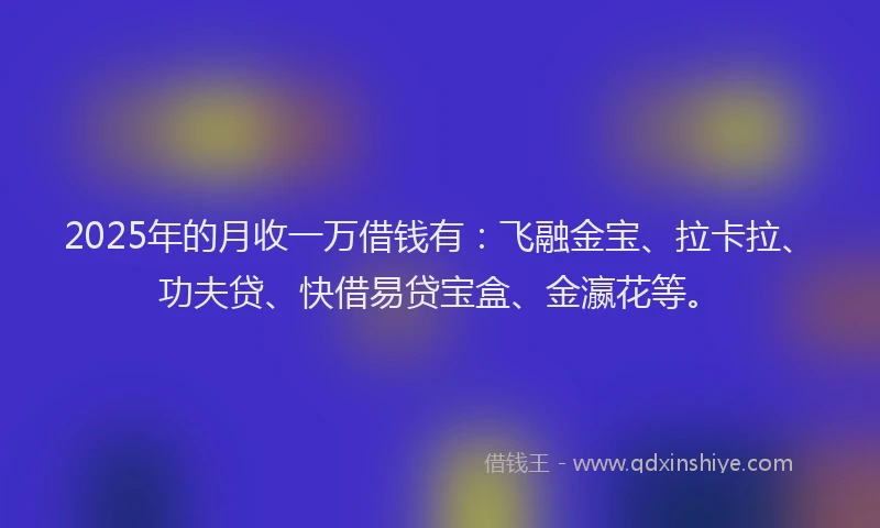 2025年的月收一万借钱有：飞融金宝、拉卡拉、功夫贷、快借易贷宝盒、金瀛花等。