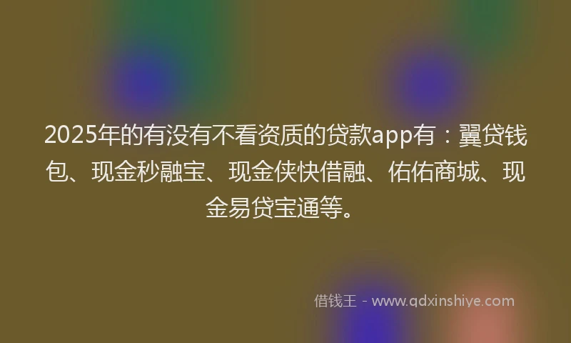 2025年的有没有不看资质的贷款app有：翼贷钱包、现金秒融宝、现金侠快借融、佑佑商城、现金易贷宝通等。