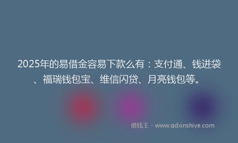 2025年的易借金容易下款么有：支付通、钱进袋、福瑞钱包宝、维信闪贷、月亮钱包等。