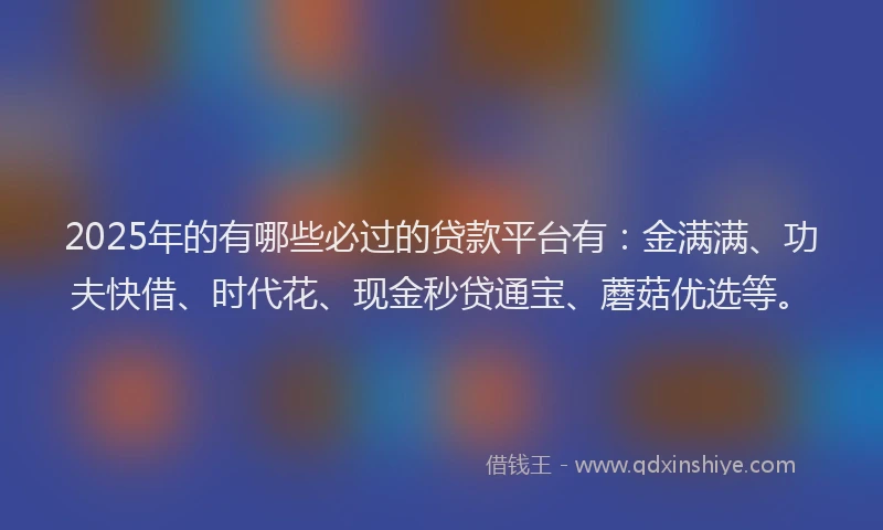 2025年的有哪些必过的贷款平台有：金满满、功夫快借、时代花、现金秒贷通宝、蘑菇优选等。