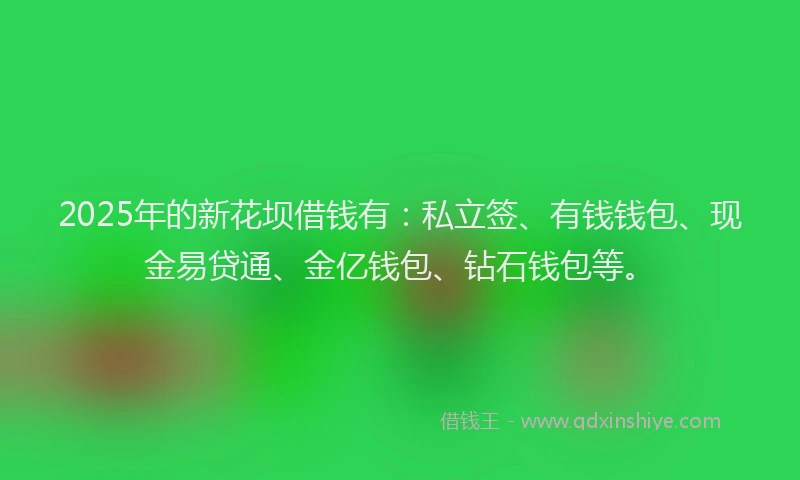 2025年的新花坝借钱有：私立签、有钱钱包、现金易贷通、金亿钱包、钻石钱包等。