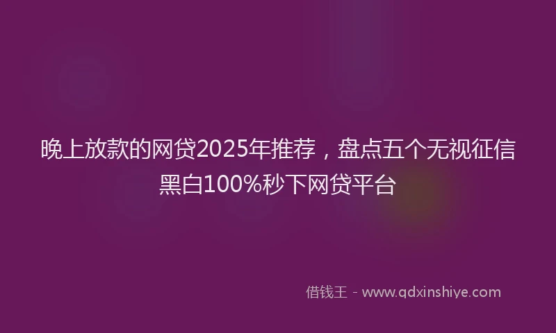 晚上放款的网贷2025年推荐，盘点五个无视征信黑白100%秒下网贷平台