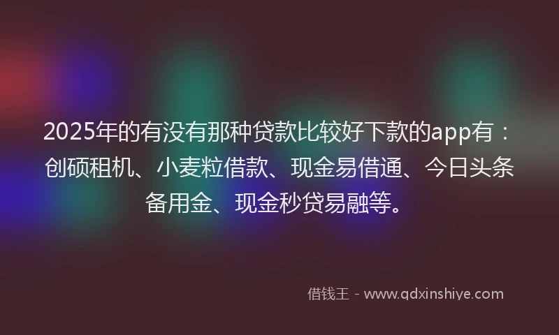 2025年的有没有那种贷款比较好下款的app有：创硕租机、小麦粒借款、现金易借通、今日头条备用金、现金秒贷易融等。