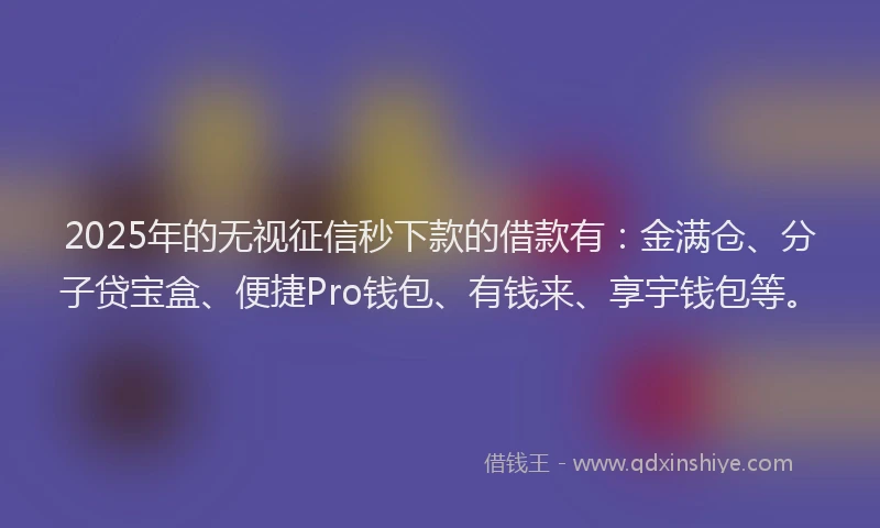 2025年的无视征信秒下款的借款有：金满仓、分子贷宝盒、便捷Pro钱包、有钱来、享宇钱包等。