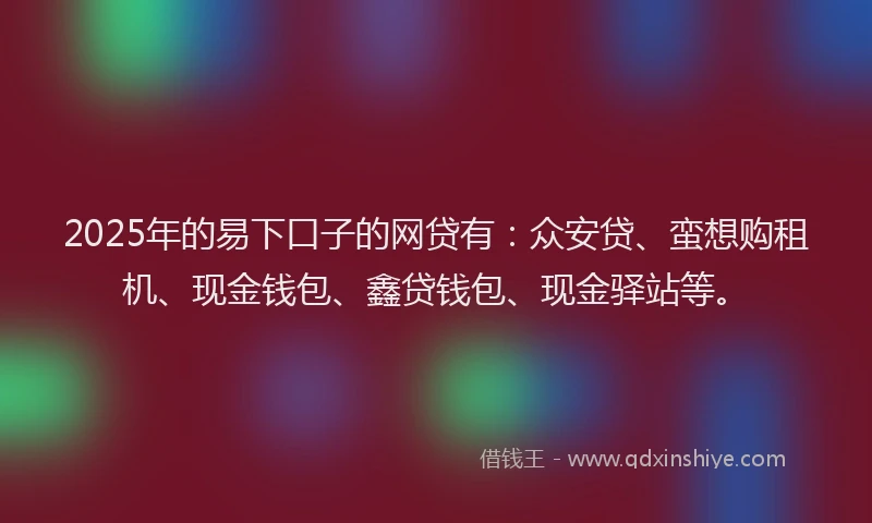 2025年的易下口子的网贷有：众安贷、蛮想购租机、现金钱包、鑫贷钱包、现金驿站等。