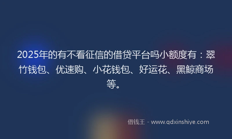 2025年的有不看征信的借贷平台吗小额度有：翠竹钱包、优速购、小花钱包、好运花、黑鲸商场等。