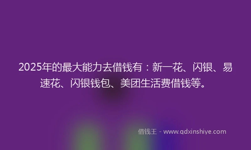 2025年的最大能力去借钱有：新一花、闪银、易速花、闪银钱包、美团生活费借钱等。
