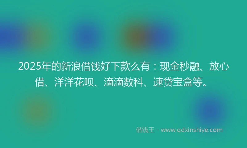 2025年的新浪借钱好下款么有：现金秒融、放心借、洋洋花呗、滴滴数科、速贷宝盒等。