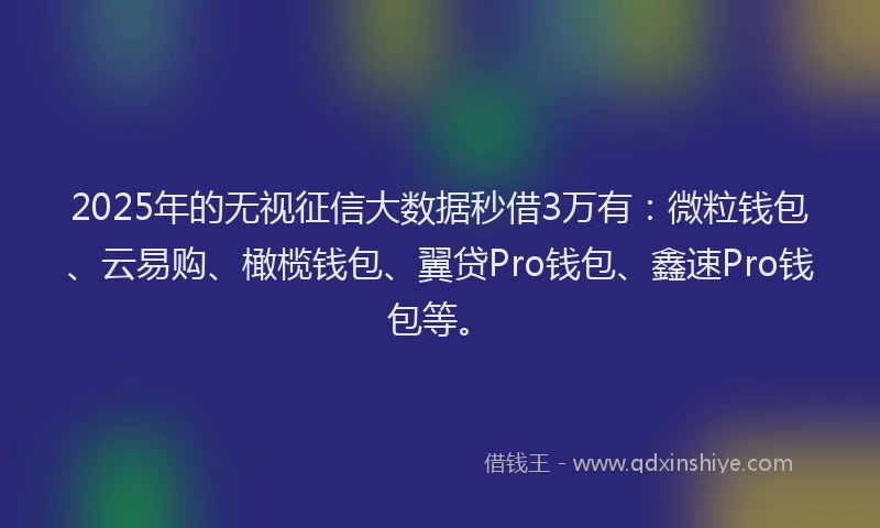 2025年的无视征信大数据秒借3万有：微粒钱包、云易购、橄榄钱包、翼贷Pro钱包、鑫速Pro钱包等。