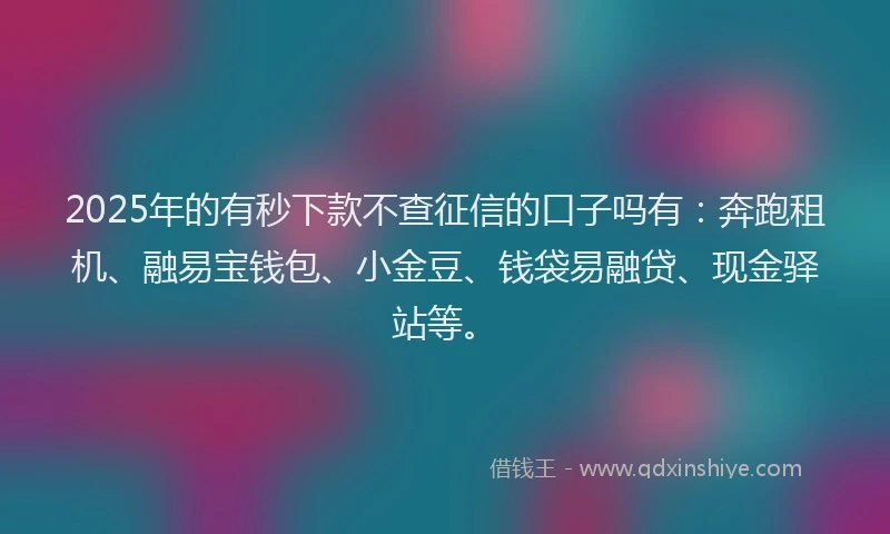 2025年的有秒下款不查征信的口子吗有：奔跑租机、融易宝钱包、小金豆、钱袋易融贷、现金驿站等。