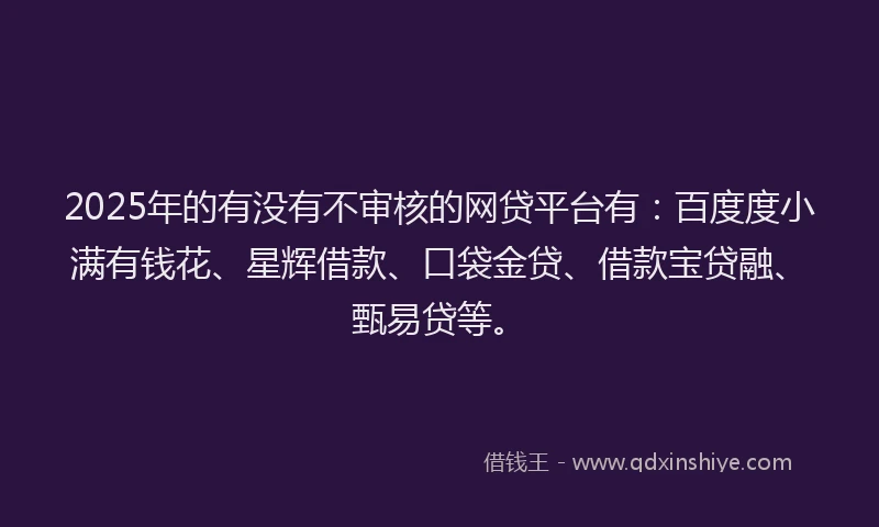2025年的有没有不审核的网贷平台有：百度度小满有钱花、星辉借款、口袋金贷、借款宝贷融、甄易贷等。
