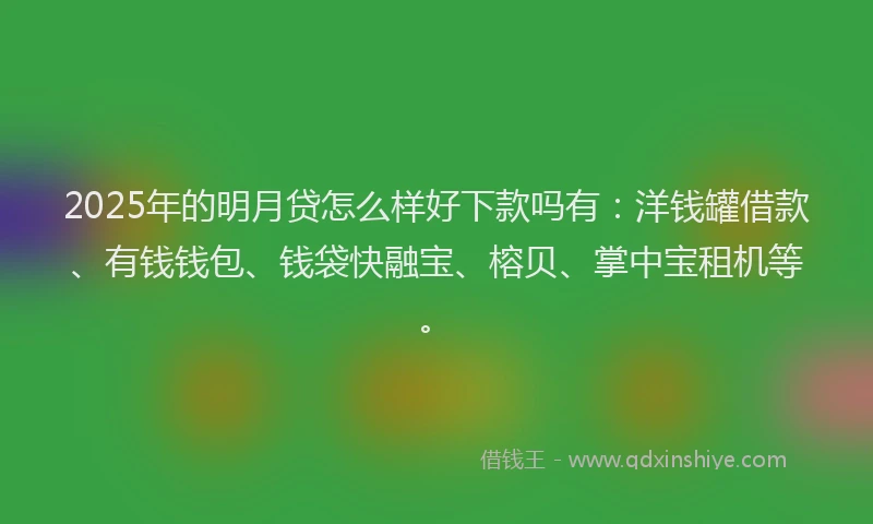 2025年的明月贷怎么样好下款吗有：洋钱罐借款、有钱钱包、钱袋快融宝、榕贝、掌中宝租机等。