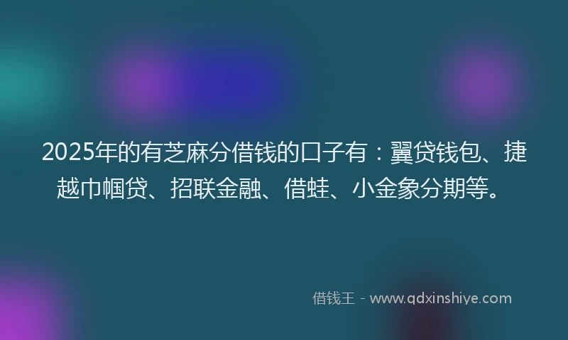 2025年的有芝麻分借钱的口子有：翼贷钱包、捷越巾帼贷、招联金融、借蛙、小金象分期等。