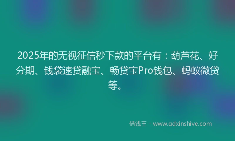 2025年的无视征信秒下款的平台有：葫芦花、好分期、钱袋速贷融宝、畅贷宝Pro钱包、蚂蚁微贷等。