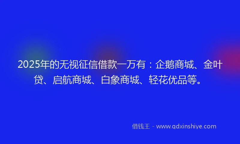 2025年的无视征信借款一万有：企鹅商城、金叶贷、启航商城、白象商城、轻花优品等。