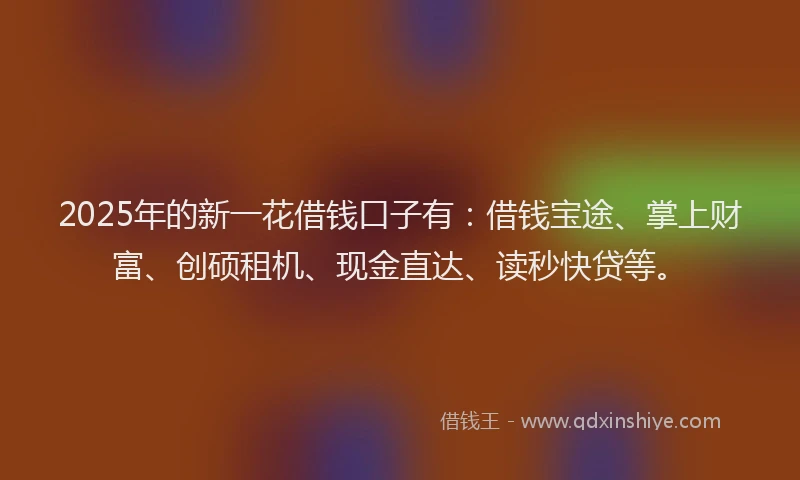 2025年的新一花借钱口子有：借钱宝途、掌上财富、创硕租机、现金直达、读秒快贷等。