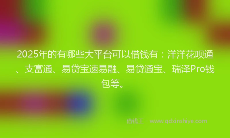 2025年的有哪些大平台可以借钱有：洋洋花呗通、支富通、易贷宝速易融、易贷通宝、瑞泽Pro钱包等。