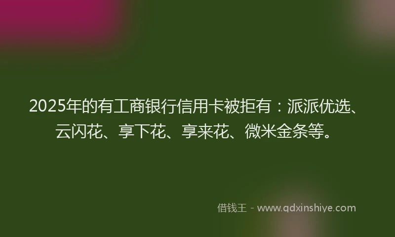 2025年的有工商银行信用卡被拒有：派派优选、云闪花、享下花、享来花、微米金条等。