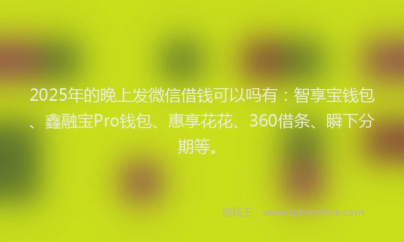 2025年的晚上发微信借钱可以吗有：智享宝钱包、鑫融宝Pro钱包、惠享花花、360借条、瞬下分期等。