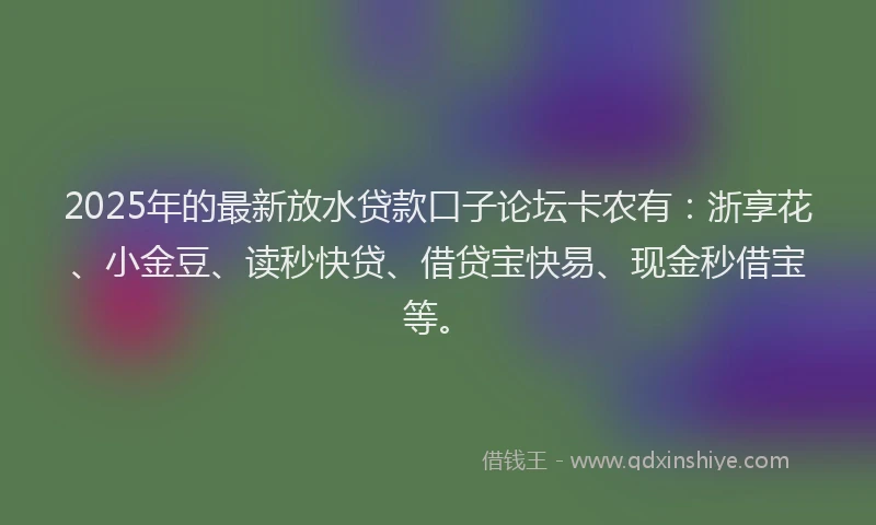 2025年的最新放水贷款口子论坛卡农有：浙享花、小金豆、读秒快贷、借贷宝快易、现金秒借宝等。