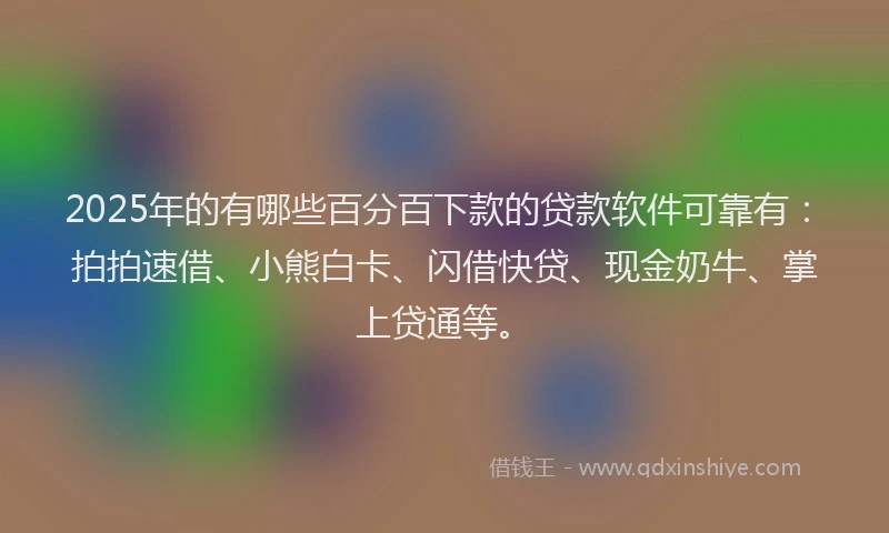 2025年的有哪些百分百下款的贷款软件可靠有：拍拍速借、小熊白卡、闪借快贷、现金奶牛、掌上贷通等。