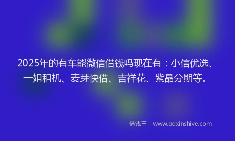 2025年的有车能微信借钱吗现在有：小信优选、一姐租机、麦芽快借、吉祥花、紫晶分期等。