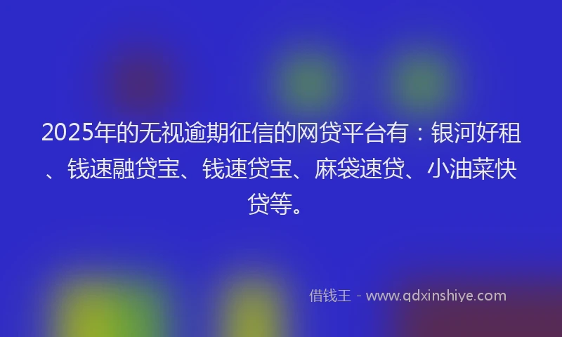 2025年的无视逾期征信的网贷平台有：银河好租、钱速融贷宝、钱速贷宝、麻袋速贷、小油菜快贷等。