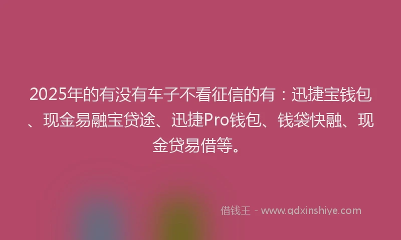 2025年的有没有车子不看征信的有：迅捷宝钱包、现金易融宝贷途、迅捷Pro钱包、钱袋快融、现金贷易借等。