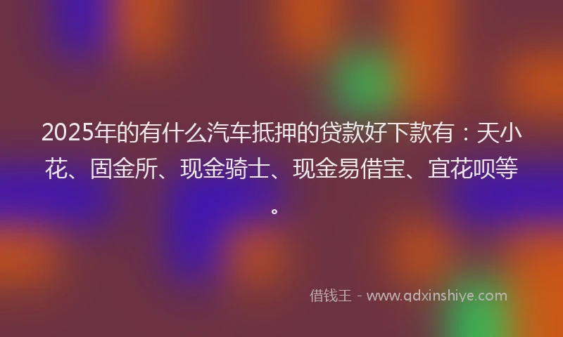 2025年的有什么汽车抵押的贷款好下款有：天小花、固金所、现金骑士、现金易借宝、宜花呗等。