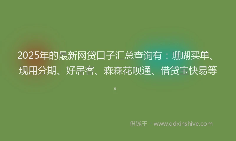 2025年的最新网贷口子汇总查询有：珊瑚买单、现用分期、好居客、森森花呗通、借贷宝快易等。