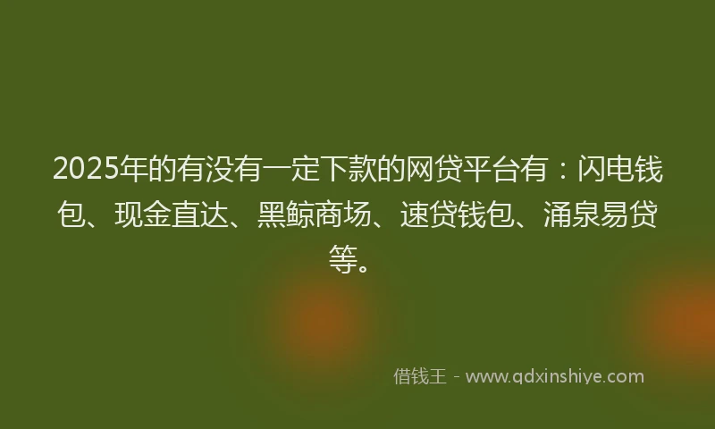 2025年的有没有一定下款的网贷平台有：闪电钱包、现金直达、黑鲸商场、速贷钱包、涌泉易贷等。