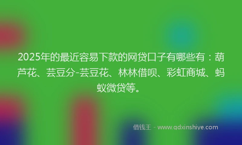 2025年的最近容易下款的网贷口子有哪些有：葫芦花、芸豆分-芸豆花、林林借呗、彩虹商城、蚂蚁微贷等。