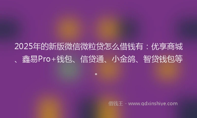 2025年的新版微信微粒贷怎么借钱有：优享商城、鑫易Pro+钱包、信贷通、小金鸽、智贷钱包等。
